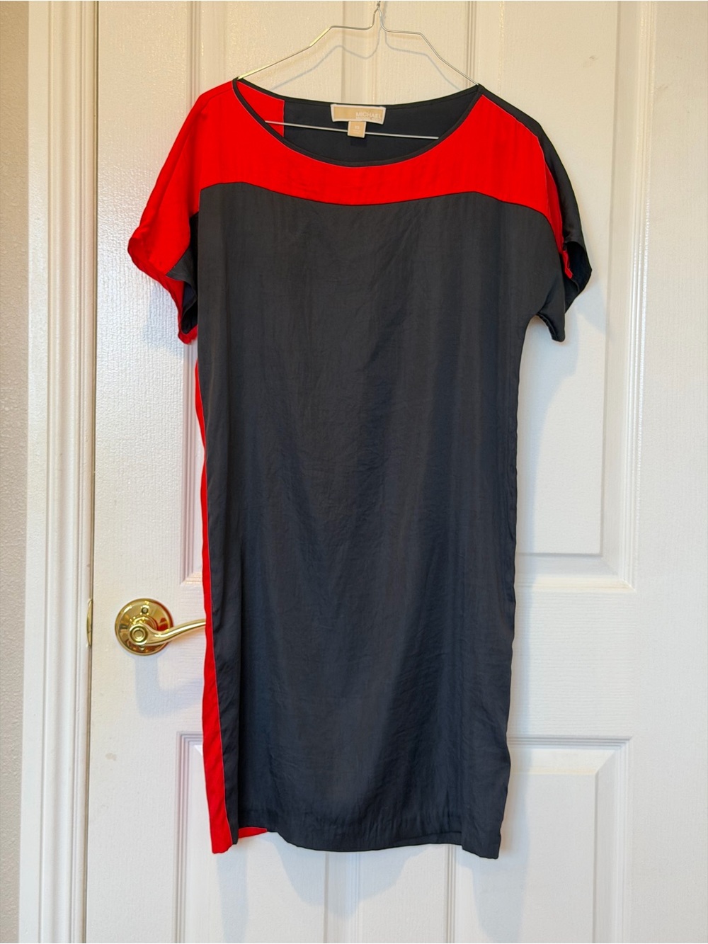 Michael Michael Kors XS Red Black Colorblock Shift Dress Dolman Slv